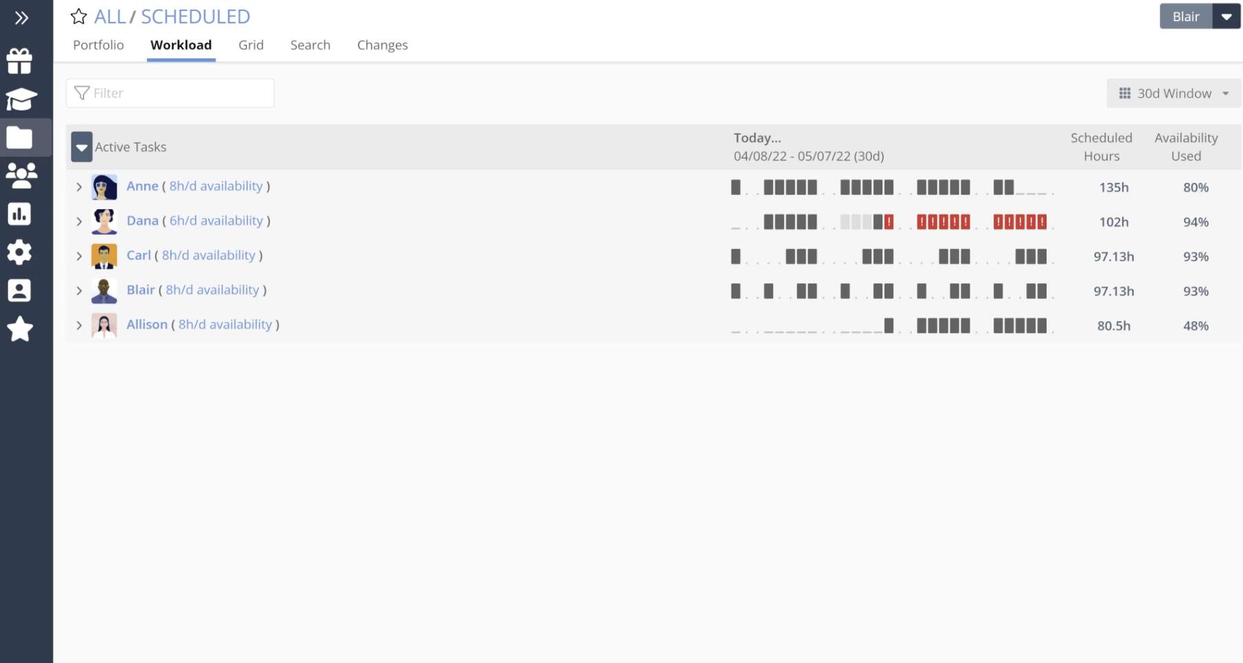 Workload view in Liquid Planner