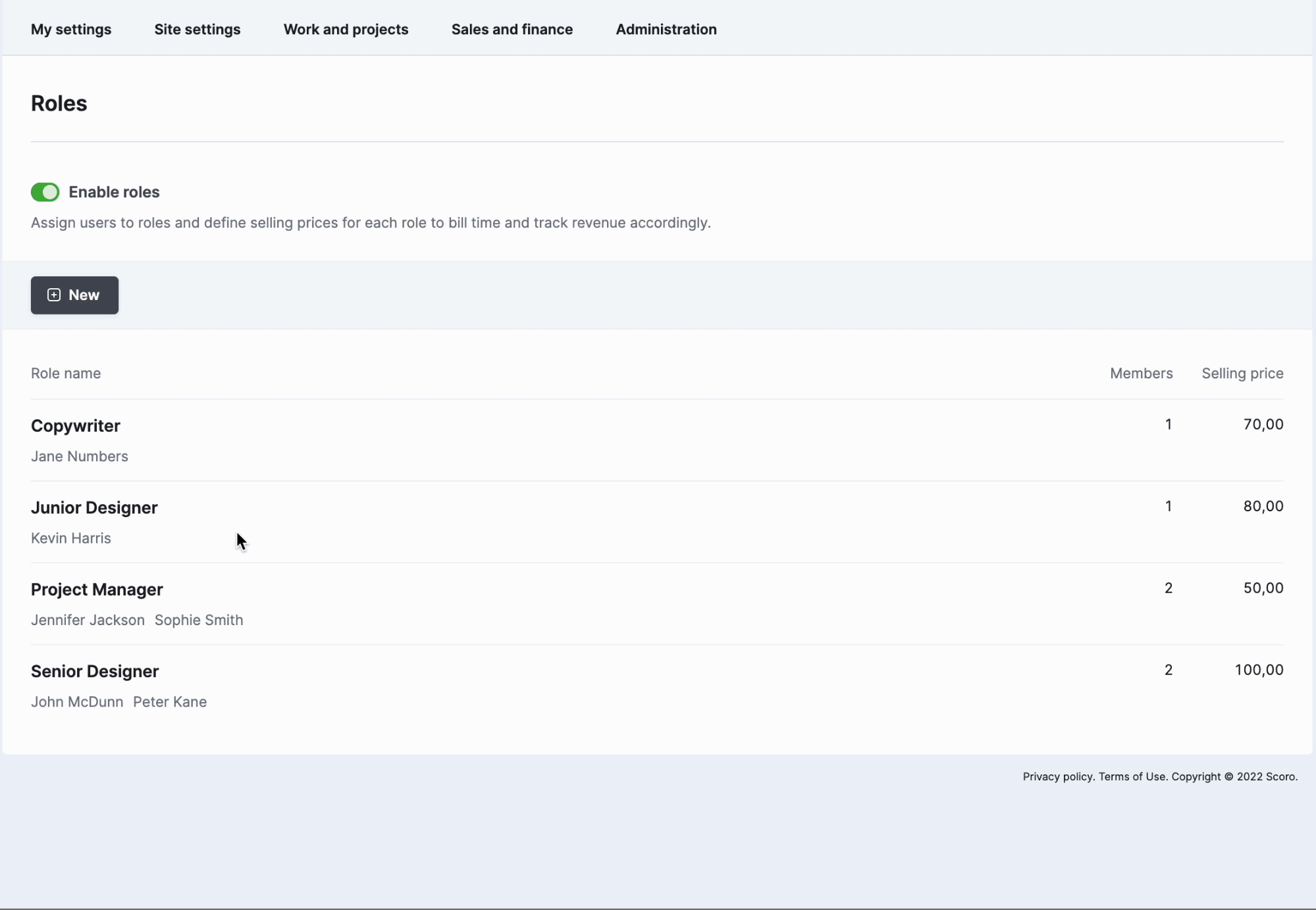 labor rate settings in Scoro