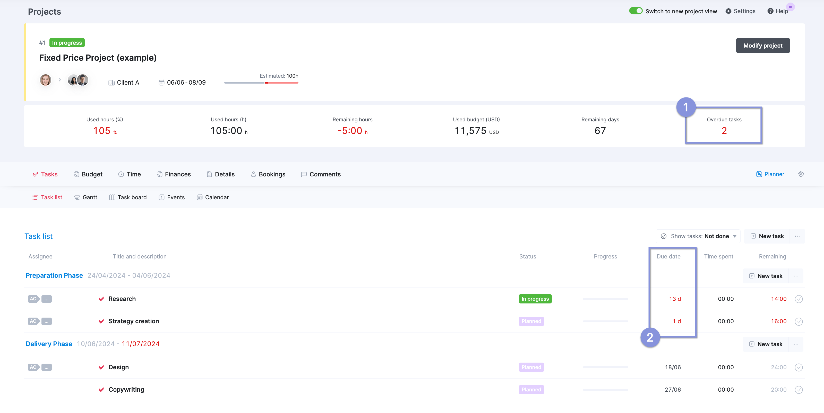 Fixed project overdue tasks in Scoro